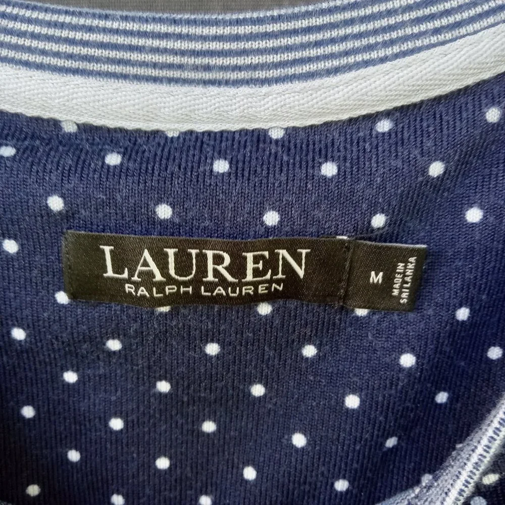 Lauren‎ Ralph Lauren Women's Blue Polka Dot Luxury Logo Top/Pajama Top Size M